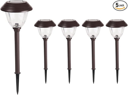 Landscape Lighting Solar,Tall Metal and Glass Path Lights Solar Powered with Waterproof for Garden, Pathway, Driveway,Yard, Patio (5Pack, Warm White)