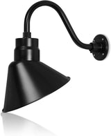 12in. Satin Black Angle Shade Gooseneck Sign Light Fixture with 14.5 in. Long Extension Arm - Wall Sconce | Lumora