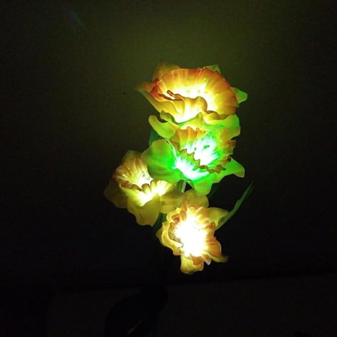 POPETPOP 2Pcs Solar Power LED Daffodil Flower Lights Lawn Insert Lights for Garden Decoration Orange Yellow White Yellow Flower Branches Energy Saving Outdoor Lighting