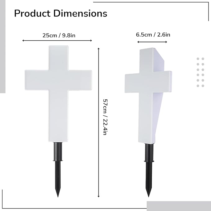 yeesport Solar-Powered Cross Light, Grave Marker Cemetery Decoration, Cemetery Cross for Grave,White LED Light Cross, Garden Stake Light, Outdoor Peaceful Decorative Lamp for Yards, Gardens, Patios
