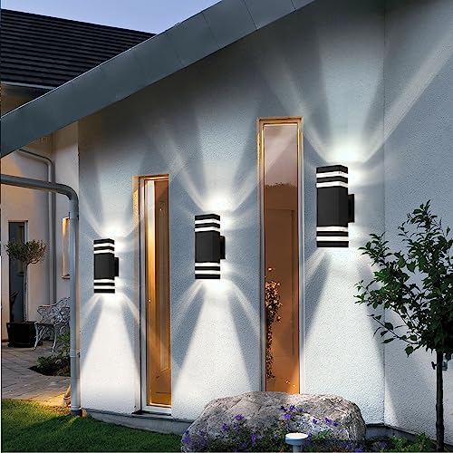 tewei 4 Pack Outdoor Wall Lights, Modern Exterior Light Fixtures, Black