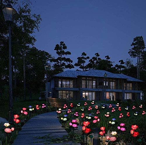 Decorman Solar Garden Rose Lights - 2 Pack Realistic Outdoor Flower Lights, Waterproof LED Stake Landscape Decorative for Garden, Lawn, Yard, Pathway, Patio, Backyard (Blue, 10 Roses)