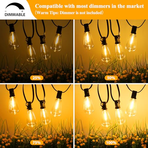Brightever 200FT Outdoor String Lights 104 Bulbs, 2200K Amber Lights