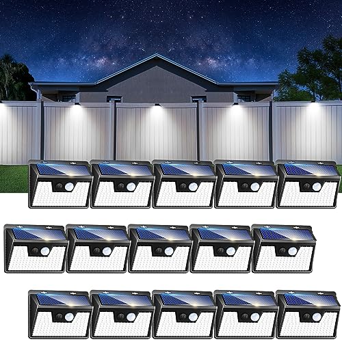 Solar Outdoor Lights [15 Pack/140LED], Motion Sensor Outdoor Light Ultra-Bright, Solar Powered Security Lights 3 Working Modes, Waterproof for Outside Garden Yard (500LM)