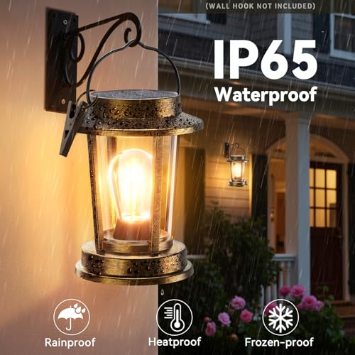 Solar Lanterns Outdoor Waterproof 2 Pack , Upgraded Solar Lights Outdoor, Bright Solar Powered Lanterns Decorative, Hanging Solar Lantern for Patio Garden Yard Path Porch Tree Decor(Antique Copper)