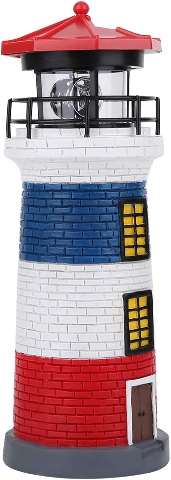 LED Solar Power Lighthouse Statue Outdoor Decor Rotating Outdoor Light Garden Yard Lawn Craft Ornament, Lighthouse Lamp Solar Lighthouses for Outside(Red+Blue+White)
