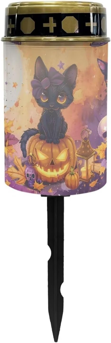 Black Cat and Pumpkin Solar Light Outdoor for Cemetery, Waterproof Garden Lights Solar Powered, Solar Lights for Garden, Balcony, Yard, Gifts for Memorial