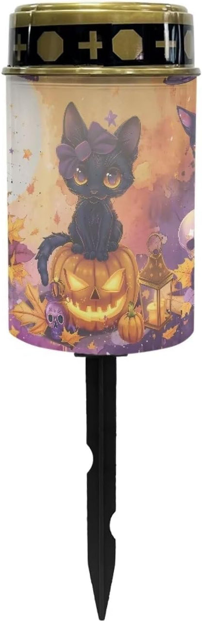 Black Cat and Pumpkin Solar Light Outdoor for Cemetery, Waterproof Garden Lights Solar Powered, Solar Lights for Garden, Balcony, Yard, Gifts for Memorial