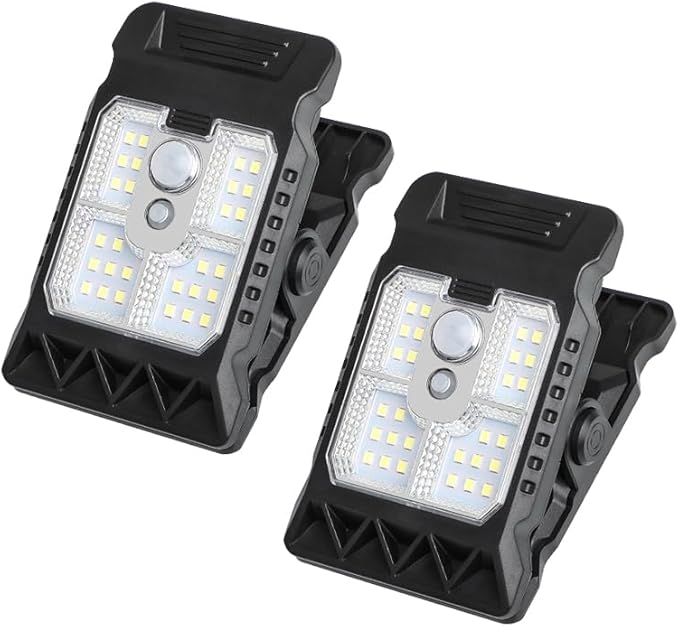 2 PCS Outdoor Solar Clip Light with Motion Sensor, 2026 New Clip on Solar Lights Outdoor Waterproof 3 Modes 3 Mounting Ways for Fence, Wall, Garage, Patio Umbrella