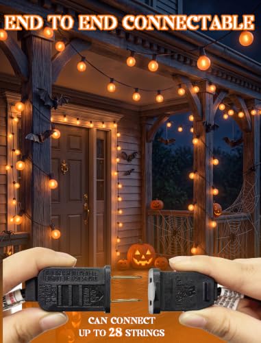 25Ft LED Outdoor Halloween Decorations Lights, 25 G40 Orange Globe Bulbs