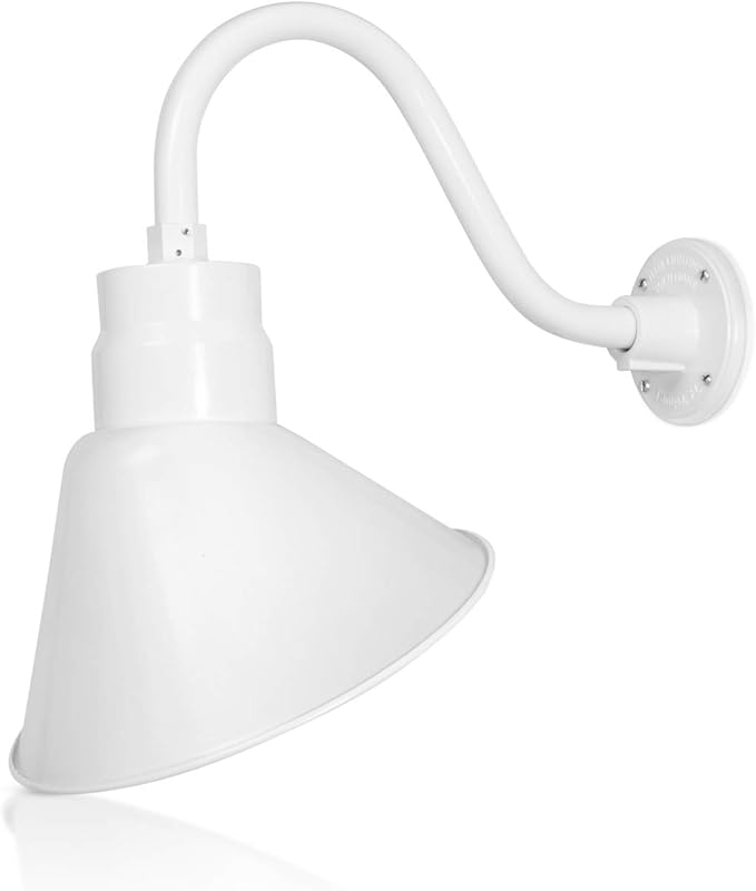 12in. White Outdoor Angle Shade Gooseneck Sign Light Fixture with 14.5 in. Long Extension Arm - Wall Sconce | Lumora