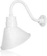 12in. White Outdoor Angle Shade Gooseneck Sign Light Fixture with 14.5 in. Long Extension Arm - Wall Sconce | Lumora