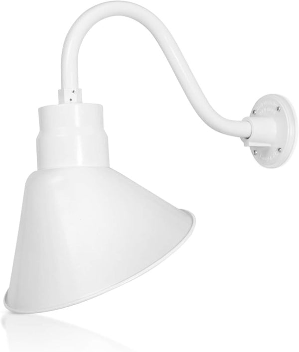 12in. White Outdoor Angle Shade Gooseneck Sign Light Fixture with 14.5 in. Long Extension Arm - Wall Sconce | Lumora