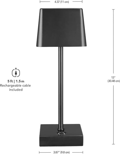 Globe Electric 12" Cordless Portable Outdoor Solar Operated LED Table Lamp, Matte Black, Dimmable, Rechargeable Battery, Charging Cable Included, Weather-Resistant Patio Bar Restaurants