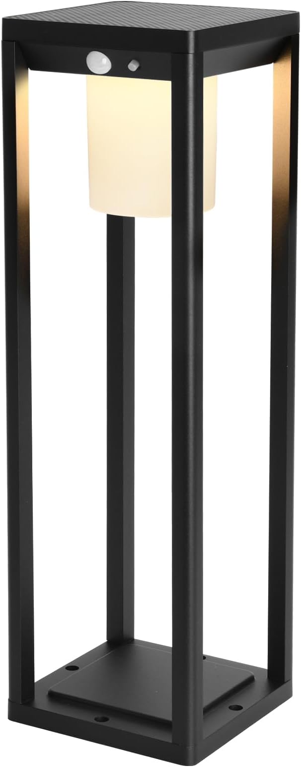 Solar Pathway Lights Outdoor, Aluminum Waterproof Floor Lamp, 3 Lighting Modes with Motion Sensor, 600 Lumens Super Bright Outdoor Lamp for Garden Backyard Patio Porch Decor, 20" Black