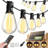 Likesky 50FT Solar String Lights Outdoor with Remote,18+1LED Shatterproof Bulbs & USB Port, Waterproof 3 Modes Dimmable Solar Lights for Backyard, Patio, Camping