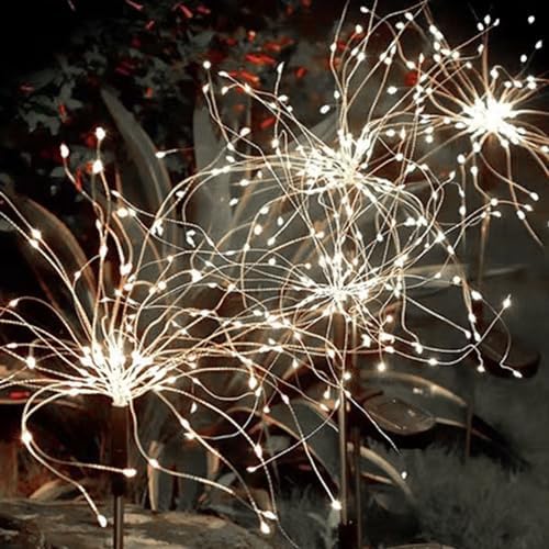 Solar Garden Lights IP65 Waterproof – 8 Lighting Modes, Decorative Firework Solar Lights for Yard, Patio, Wedding & Party (White Light)