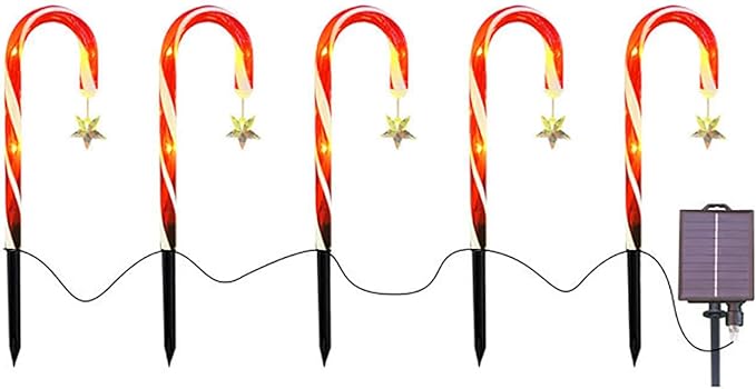 MIOBER Solar Outdoor Snowflake Cane Lights, IP65 Waterproof Solar Pathway Lights, Landscape Lighting Solar Garden Lights for Christmas Outside Yard Pathway Backyard,5 PCS