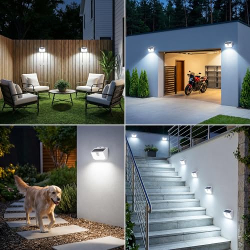 Brightever 6-Pack Solar Lights Outdoor Motion Sensor, Solar Security Lights with 3 Lighting Modes, IP65 Waterproof Solar Wall Lights for Outside, Fence, Deck, Step, Cool White