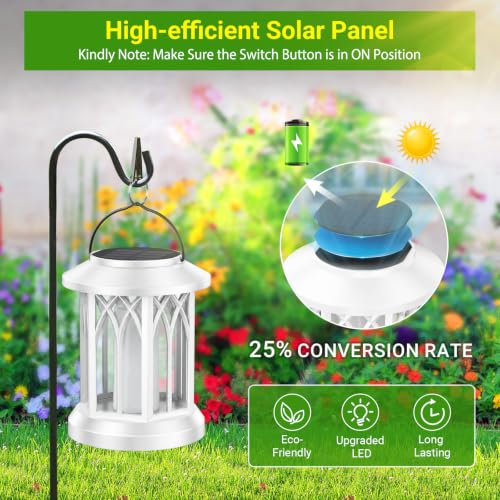 KOOPER 4 Pack Solar Lantern Outdoor Lights, Upgraded Flickering Flame Solar Lanterns Lights Outdoor Waterproof, Hanging Lantern Decorative, Solar Powered Lanterns for Yard Patio Garden Decor (White)