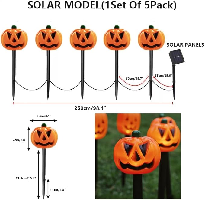 Solar Pumpkin Garden LED Stake Lights for Halloween Decorations Outdoor Waterproof Halloween Yard Stake Lights 1Set Of 5Pack For Garden Patio Yard Pathway Grave (Pumpkin)