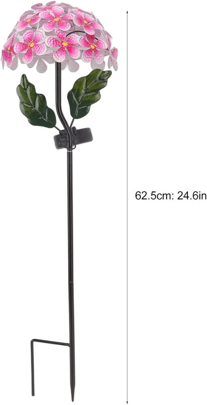 Solar Hydrangea Light, 26 LEDs Lifelike Iron Flower Stake Lamp for Garden Porch Lawn, Outdoor Solar Powered Hydrangea Decorative Lighting for Yard and Garden(Pink)