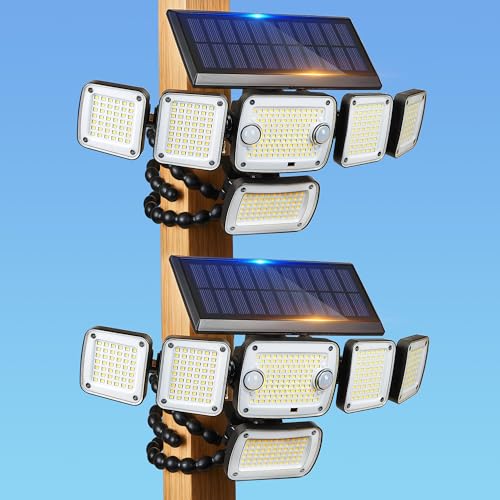5000LM Solar Flood Lights Outdoor,6-Head,Motion Sensor Lights with Remote