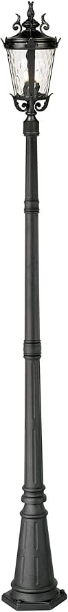 John Timberland Marseille Traditional Outdoor Post Light with Flat Base Textured Black 99 3/4" Clear Hammered Glass | Lumora