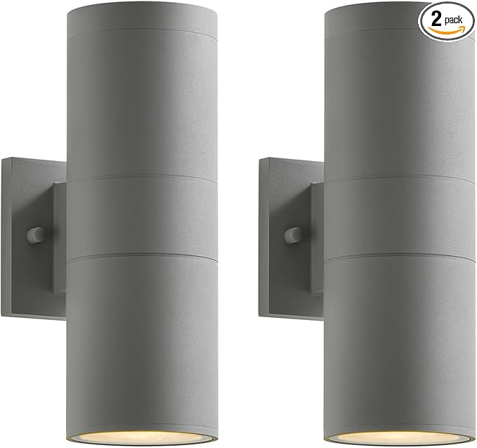 mirrea Modern Outdoor Porch Light Patio Light in 2 Lights with Aluminum Cylinder and Tempered Glass Cover | Lumora