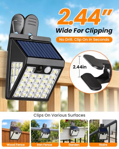Clip on Solar Lights Outdoor, 600LM Motion Sensor Fence Lights