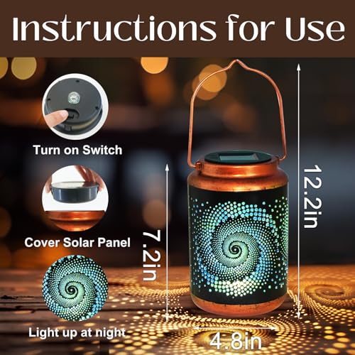 DIBIEECN Birthday Gifts for Women Mom Grandma Wife, Solar Lanterns Outdoor Waterproof, Metal Hanging Lights Garden Decor, LED Decorative Lantern for Patio Porch Backyard, Blue, 2 Pack