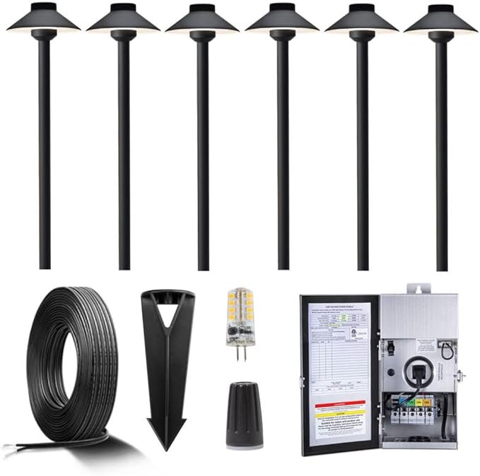 Gardenreet Black Brass Low Voltage Landscape Path Lights(6 Pack) Kit 12V LED with Low Voltage Transformer 150W and | Lumora