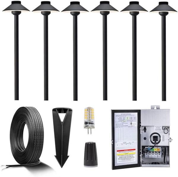 Gardenreet Black Brass Low Voltage Landscape Path Lights(6 Pack) Kit 12V LED with Low Voltage Transformer 150W and | Lumora