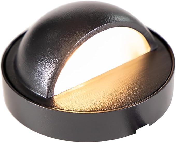 VOLT Cast Brass 12V Deck Light (Black) with 3W 2700K Warm White G4 LED Bulb for Low Voltage Landscape Lighting on Outdoor Patio, Railing, Step, Fence & Dock