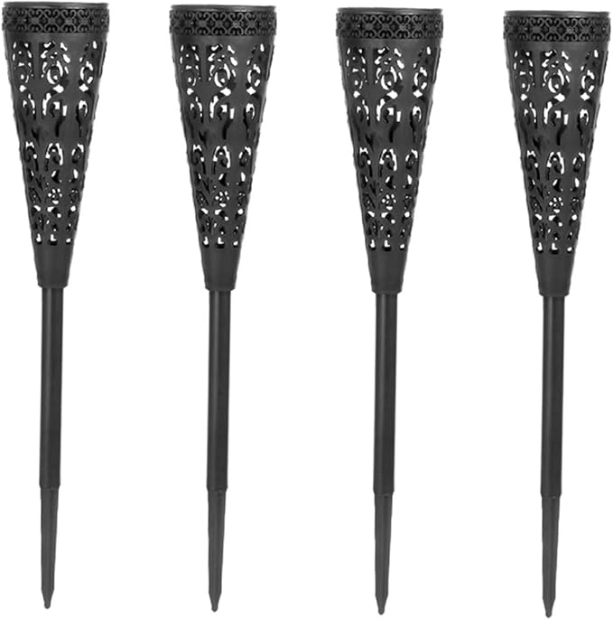 4pcs Solar Pathway Lights Outdoor Waterproof Solar Lawn Garden Yard Patio Decorative LED Warm Light Plastic Hollow Design
