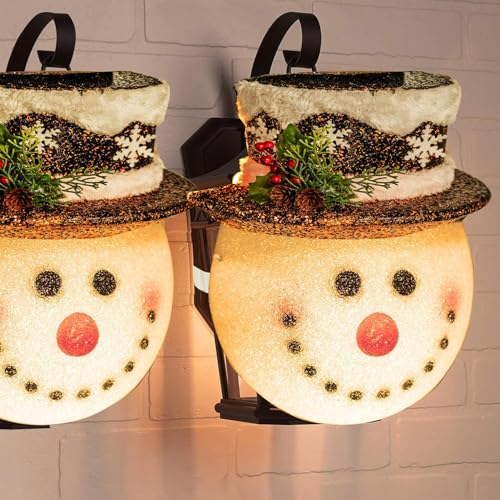 FUNPENY 2 Pack Snowman Christmas Porch Light Covers 12 Inch, Christmas Outdoor Decorations Holiday Light Covers for Porch Lights, Garage Lights, Large Light Fixtures