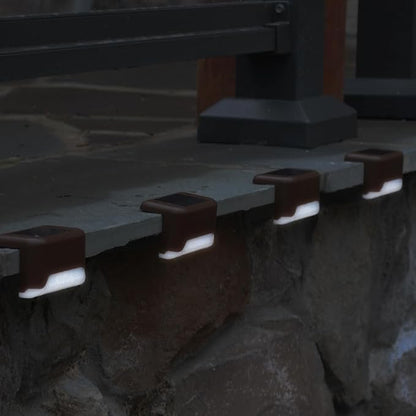 Maxsa 47332 Solar-Powered LED Deck and Railing Lights, Auto On/Off Dusk-to-Dawn, Weatherproof for Decks, Steps, and Railings, Brown Finish, 4-Pack
