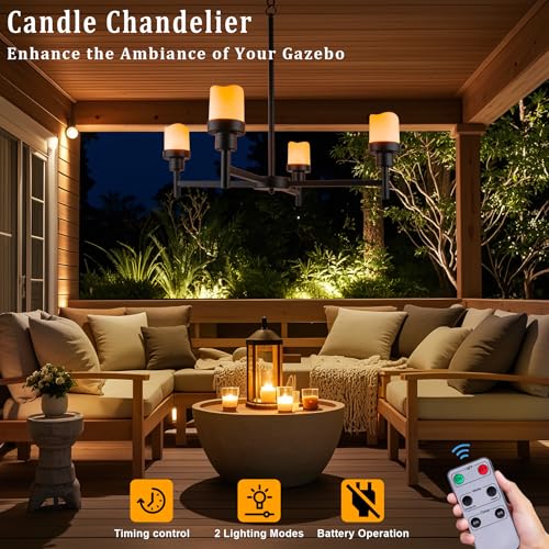 Battery Operated Chandelier, Outdoor Hanging Candle Lights Battery Gazebo Lights, Outdoor Chandelier for Gazebo, Canopy, Pergola, Porch, Tent Decor (4)