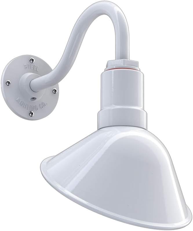 Steel Lighting Co. Venice Store Sign Light | for Outdoor Restaurant Accent Wall | 9 inch Dome | 11 inch Gooseneck | Made in America | White Exterior/White Interior
