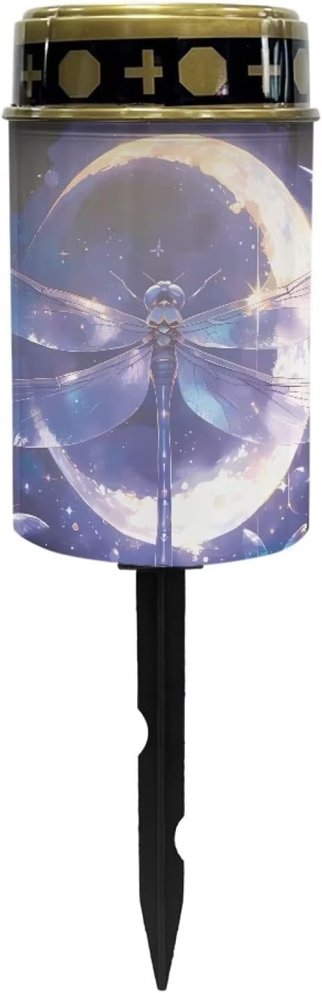 Solar Lights Outdoor Garden, Moon Dragonflies Waterproof Solar Powered Stake Lights Gifts for Dad Grandma Garden Yard Gravesite Decorations
