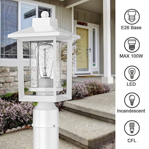 Outdoor Post Lights, Exterior Post Lantern, Outdoor Post Lamp, Pathway Post Lighting Fixture with Seeded Glass, Pillar Light in White Finish, Van-P WH