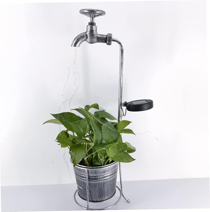 Uonlytech Solar Kettle Light para Cuartos Outdoor Solar Light Water Spigot Watering Can with Fairy Lights Garden Stake LED Lights Solar Garden Decor Solar Lights Yard Decor Silver