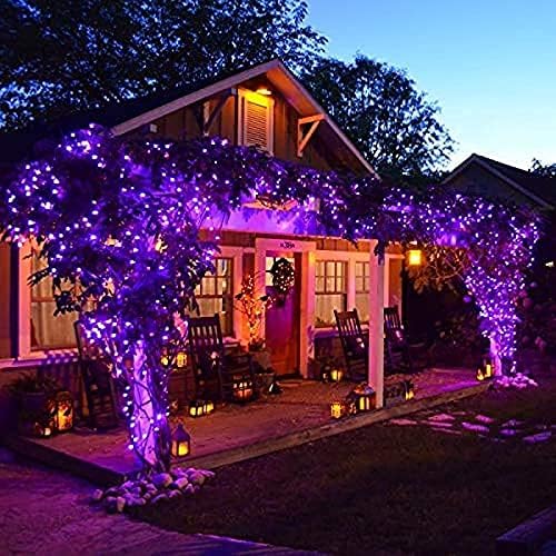 kemooie 300 LED Purple Christmas Lights, 99FT Connectable 8 Lighting Modes Plug in Fairy Lights, Waterproof for Outdoor, Halloween Christmas Wedding Party Garden Decorations (Purple