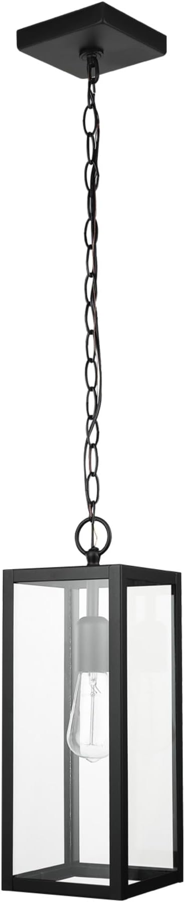 Globe Electric 44773 1-Light Outdoor Pendant, Matte Black, Clear Glass Shade, E26 Base Socket, Kitchen Island | Lumora