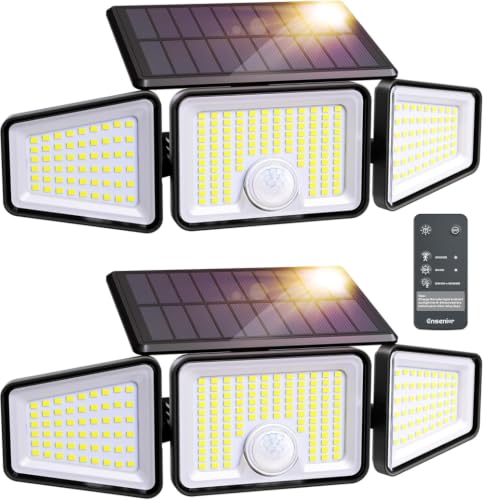 Ensenior Solar Motion Sensor Flood Light, Black, 2-Pack
