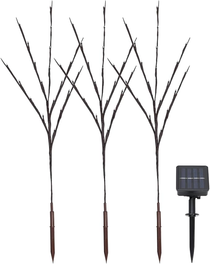 VICASKY Solar Christmas Lights Planters Birch Tree Fairy Branches Outdoor Planter Decorations 60 LEDs Powered Artificial Branch Twig Lighted Willow Thanksgiving Home