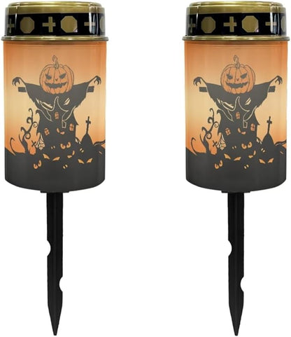 Pumpkin Castle Solar Lights for Garden Outdoor 2 Pcs Solar Powered Lights Waterproof Solar Lights Outside Solar Halloween Garden Lights Yard Path Walkway Grave Solar Light