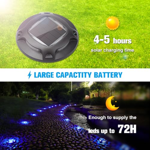 VOLISUN Solar Driveway Lights Dock Marine Lights 4 Pack,2 Colors in 1,Outdoor LED Deck Lights,Solar Powered Waterproof Warning Step Lights for Driveway Sidewalk Pathway (Blue/White)