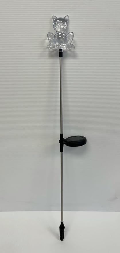 Set of 2 Clear Acrylic Cat Solar Garden Yard Landscape Path Stick LED Lights