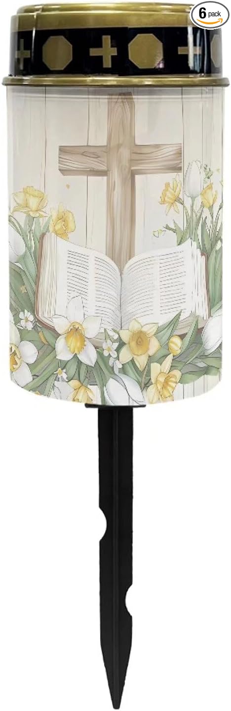 Cross Bible Solar Lights for Grave Solar Led Lights for Outside Waterproof Landscape Lights Cross Candle Holder for Cemetery Prayer Signs Solar Light Grave Garden Lawn Patio Yard Decor